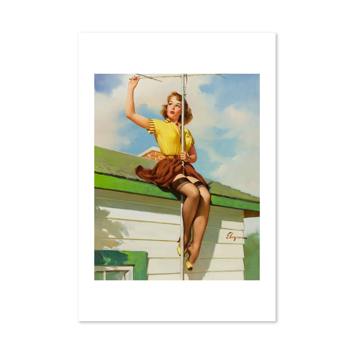 On the House by Gil Elvgren, pin-up poster — framed print